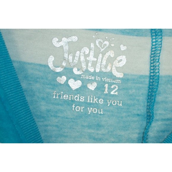 Girls Justice Top 12  Smiley Face Rhinestone Bling Striped Blue White - Picture 4 of 5